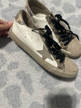 Suede & Snake Print Star Shu Shop Sneakers - Neutral Tones